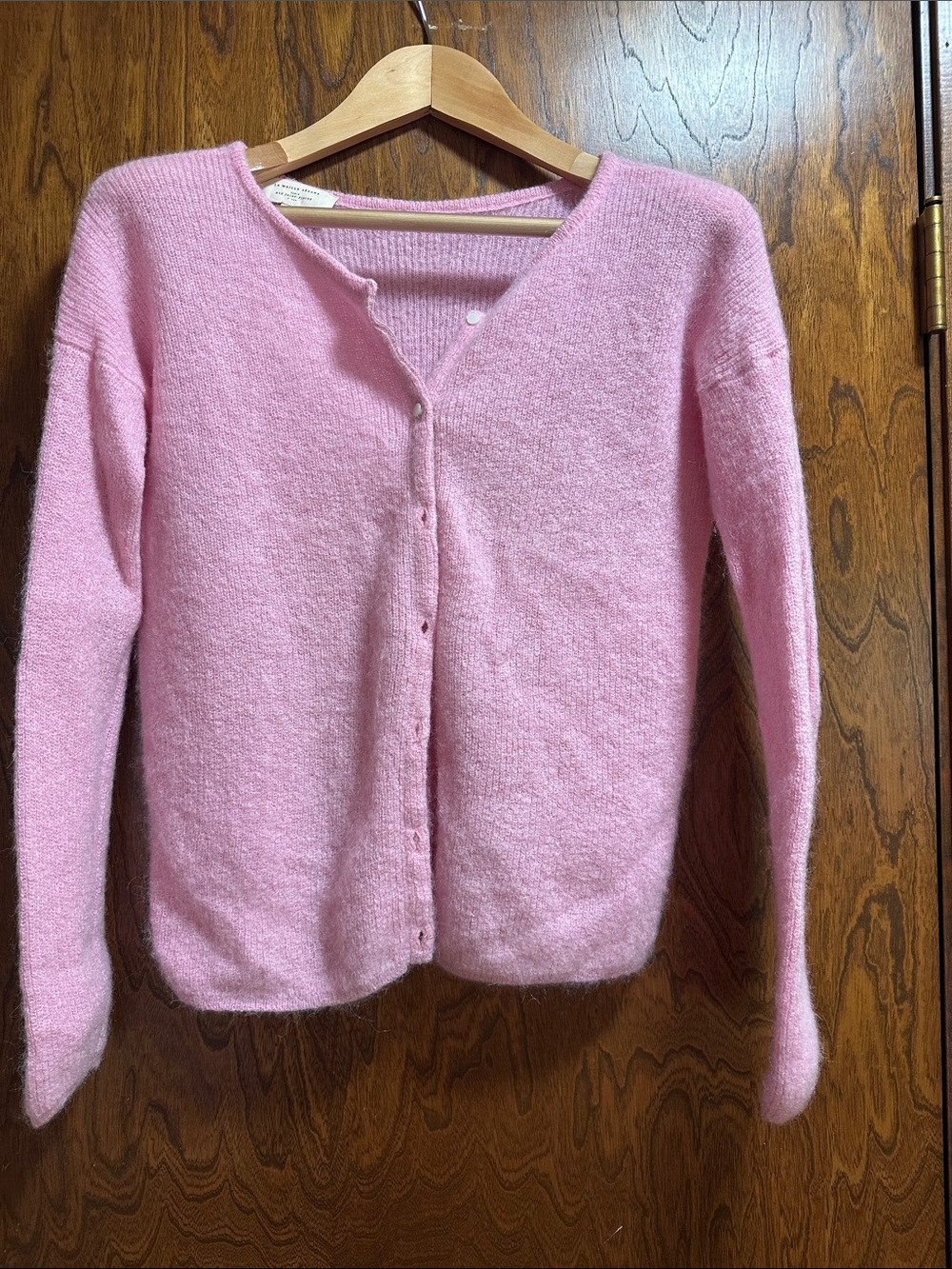 Sezane Soft Pink Button-Up Fuzzy Cardigan